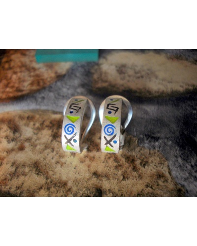 Boucles d'oreilles argent massif mat émaux couleur