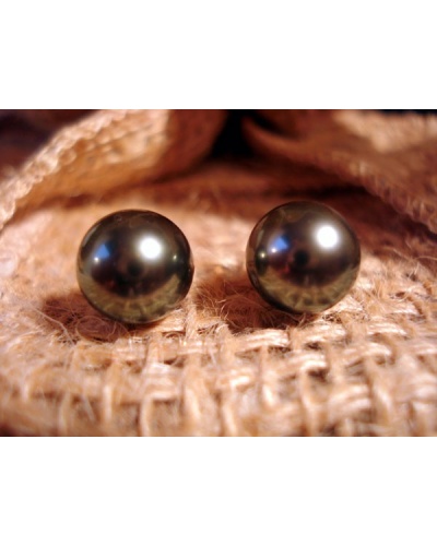 Boucles d'oreilles perles noires de Tahiti or jaune 750