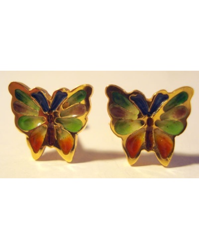Boucles d'oreilles Papillons émaux multicolores or jaune 750