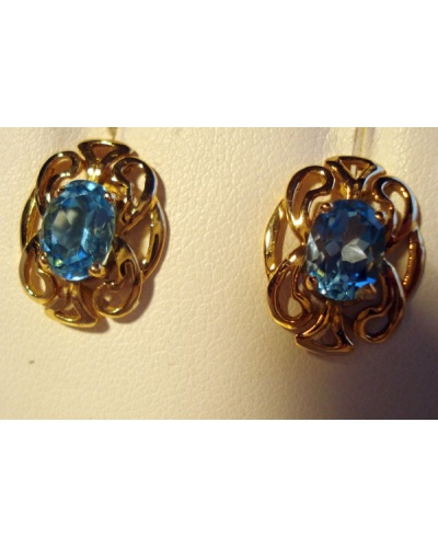 Boucles d'oreilles topazes bleus or jaune 750