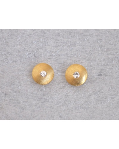 Boucles d'oreilles rondes satinées diamants or jaune 750