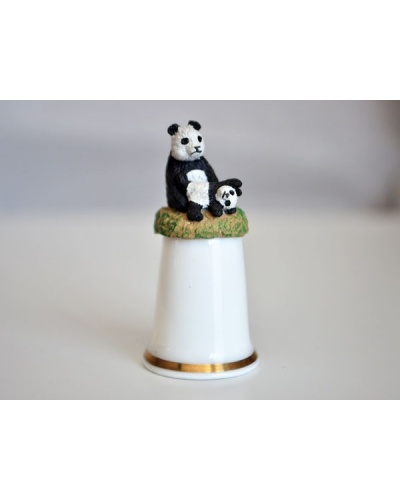 Dé à coudre Pandas porcelaine et étain