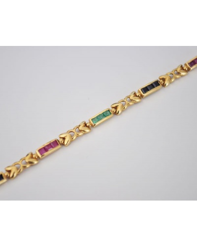 Bracelet saphirs, rubis, émeraudes carrés or jaune 750