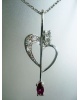 Pendentif vintage coeur zircon rose argent massif