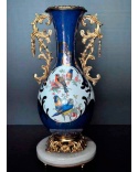 Vase bleu oiseaux bronze massif porcelaine