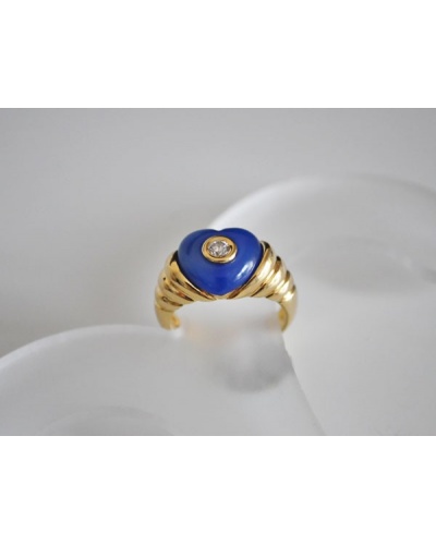 Bague coeur agathe bleue diamant or jaune 750 Alain Roure