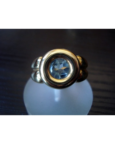 Bague aigue-marine ronde or jaune 750