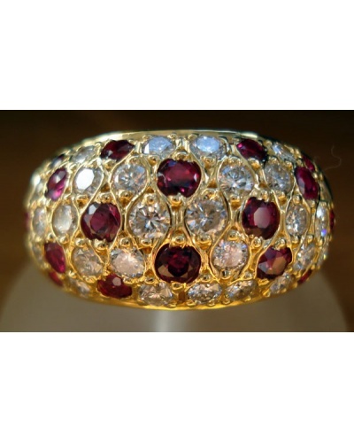 Bague pavé de rubis diamants or jaune 750