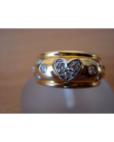 Bague coeur pavé diamants or jaune 750