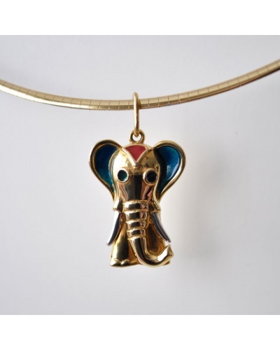 Pendentif égyptien éléphant émaux or 750