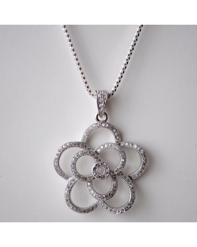 Pendentif Fleur zirconiums argent massif 925 rhodié