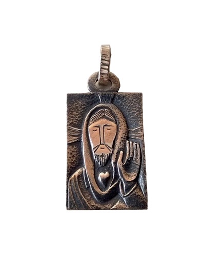 Médaille rectangulaire Christ argent massif 925 vieilli