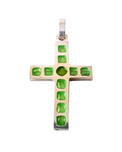 Croix émaux vert clair argent massif 925 Arior