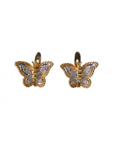 Boucles d'oreilles Papillons zirconiums or 750 bicolore