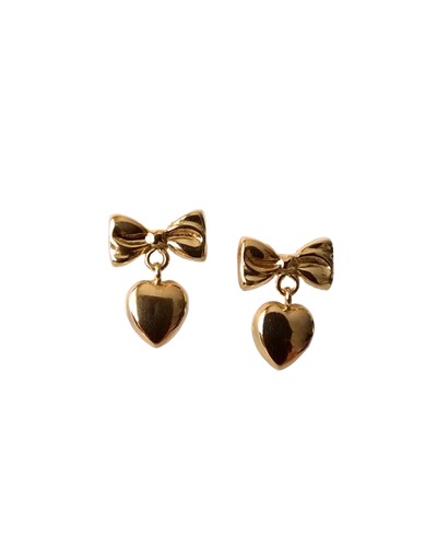 Boucles d'oreilles noeuds et coeurs or jaune 750