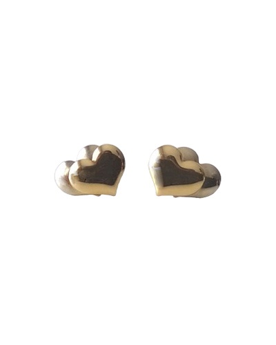 Boucles d'oreilles puces doubles coeurs 2 ors 750