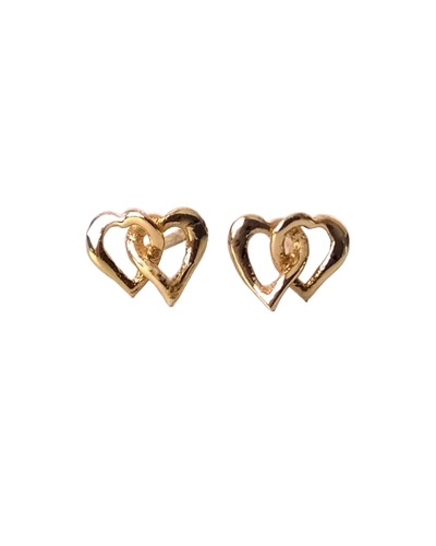 Boucles d'oreilles puces doubles coeurs or jaune 750