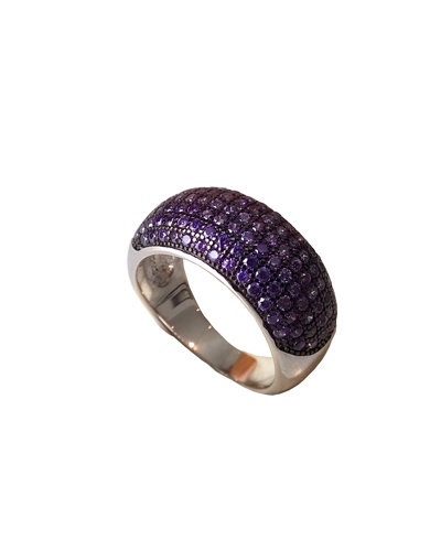 Bague jonc pavé zirconiums violets argent massif 925