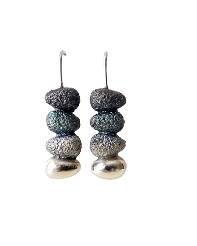 Boucles d'oreilles Concept émaux gris argent 925 Arior