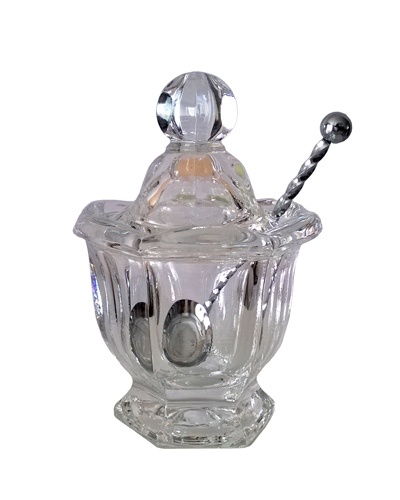 Moutardier cristal avec cuillère inox