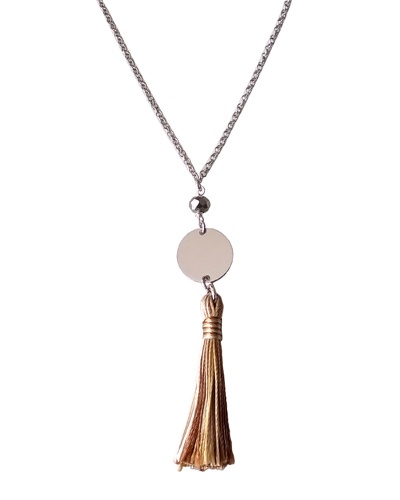 Collier argent 925 rhodié pompon marron