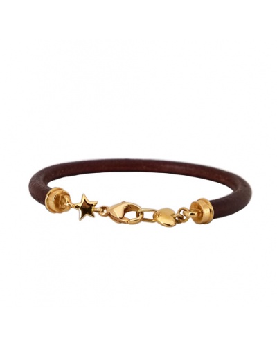 Bracelet cuir étoile et coeur or jaune 750