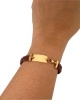 Bracelet cuir identité large or jaune 750