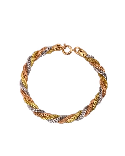 Bracelet spiga torsade tricolore plaqué-or