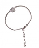925 Silver Semi Bangle Flower Bracelet with Zirconiums