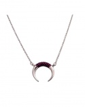 Sterling Silver Rhodium Plated Inverted Moon Necklace with Zirconiums