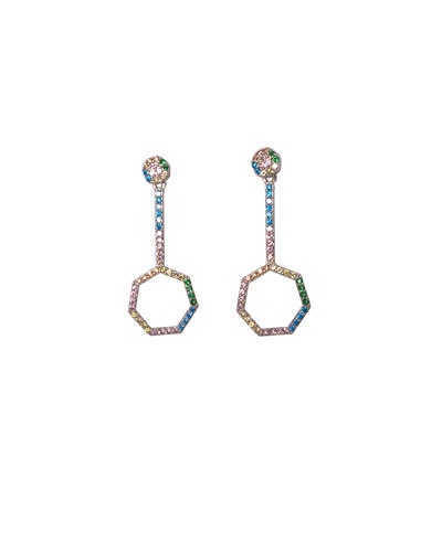 Boucles d'oreilles Hexagone zircons multicolores argent 925