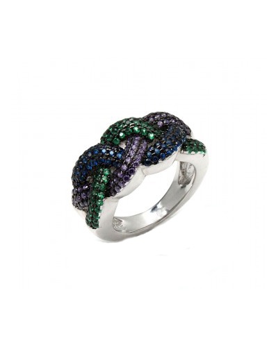 Bague tresse multicolore argent 925 rhodié