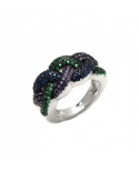 925 Silver Rhodium Plated Multi-Coloured Plait Ring