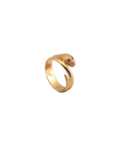 Bague tête serpent rubis or jaune 750