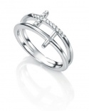 925 Silver Rhodium Plated Double Cross Ring