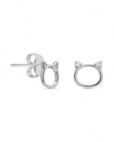 925 Silver Rhodium Plated Cat Earrings with Zirconiums