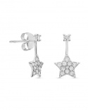 925 Silver Rhodium Plated Bar-Shaped Star Earrings with Zirconiums