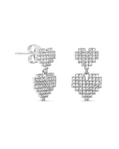 Boucles d'oreilles Pixels double coeur zirconiums argent