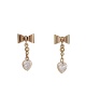 Boucles d'oreilles longues coeurs et noeuds zircon or jaune 750