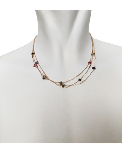Collier pierres fines brutes 3 rangs or jaune 750