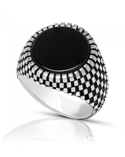 Chevalière homme onyx argent 925 vieilli