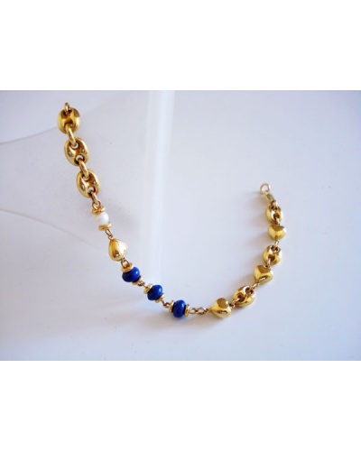 Bracelet lapiz-lazuli perle or jaune 750