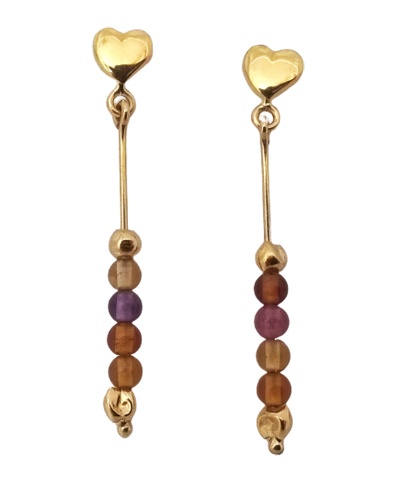 Boucles d'oreilles coeur améthyste citrines or jaune 750