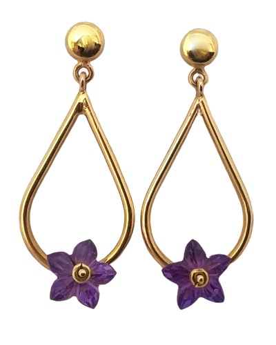 Boucles d'oreilles améthyste fleurs or jaune 750