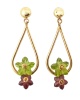 Boucles d'oreilles péridot et grenats fleurs or jaune 750