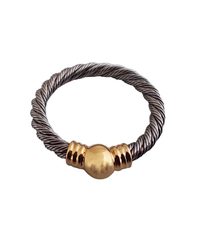 Anillo en cable de acero y oro 18 quilates forma bola