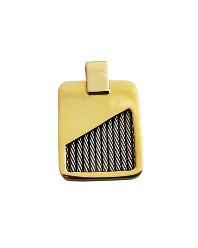 Colgante placa rectangular para hombre cable acero y oro 18k