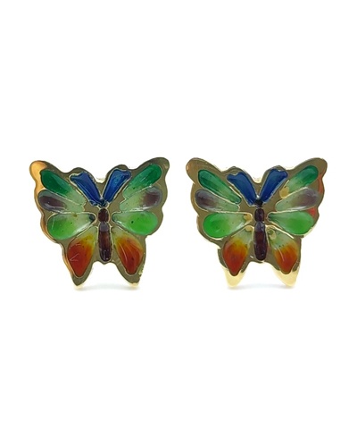 Boucles d'oreilles Papillons émaux multicolores or jaune 750