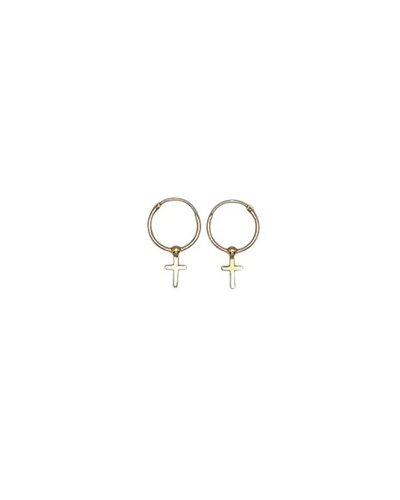 Hoops with cross 12 mm diameter in 750 yellow gold