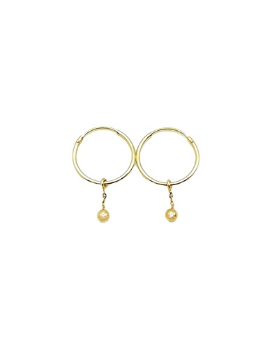 Aros pequeños diámetro 14 mm con cadenita y bola oro amarillo 18k